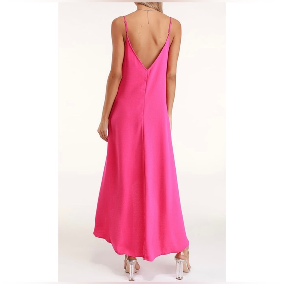 Lulus sweet surprise bright pink high-low Maxi dress Size: L - Picture 2 of 5